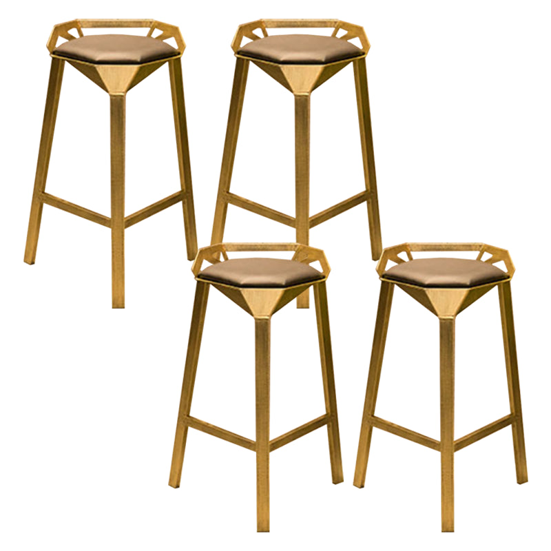 Nordic Armless Backrest Counter Stool Iron Cafe Bar Stool with Leather Cushion