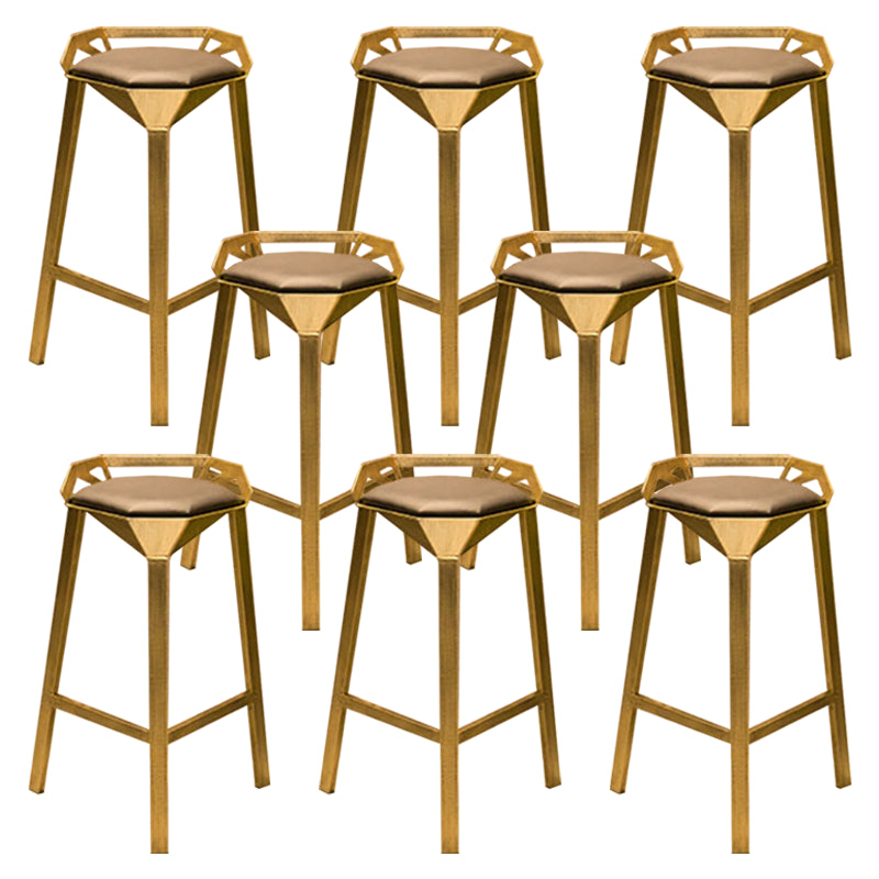 Nordic Armless Backrest Counter Stool Iron Cafe Bar Stool with Leather Cushion