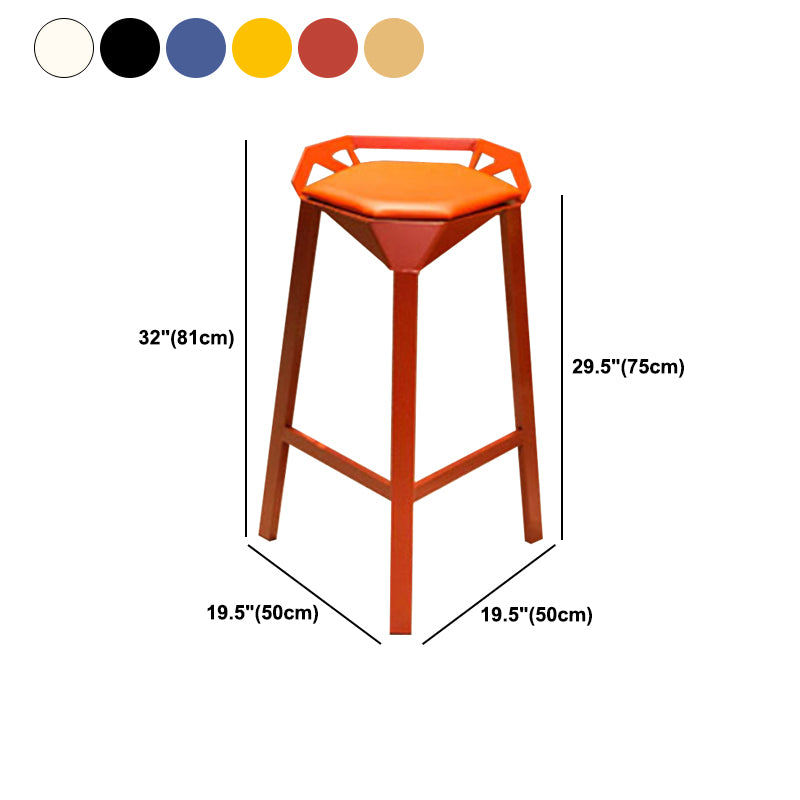 Nordic Armless Backrest Counter Stool Iron Cafe Bar Stool with Leather Cushion