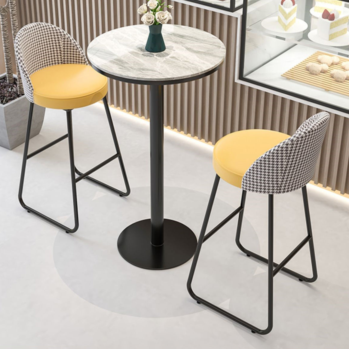 Leather Counter Stool Bucket Modern Footrest Counter & Bar Stool for Coffee Shop