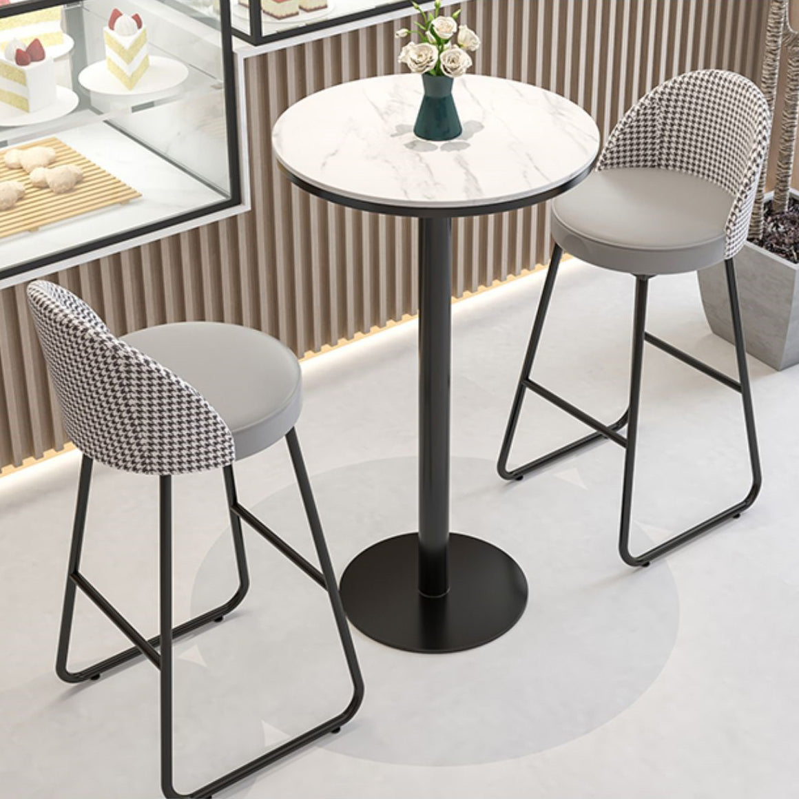 Leather Counter Stool Bucket Modern Footrest Counter & Bar Stool for Coffee Shop