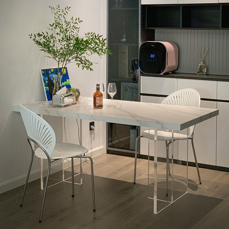 Modern Acrylic Dining Table Set 1/2/3/5 Pieces Rectangle Sintered Stone Top Dinette Set