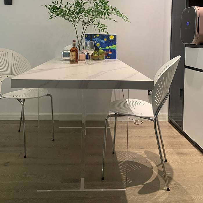Modern Acrylic Dining Table Set 1/2/3/5 Pieces Rectangle Sintered Stone Top Dinette Set
