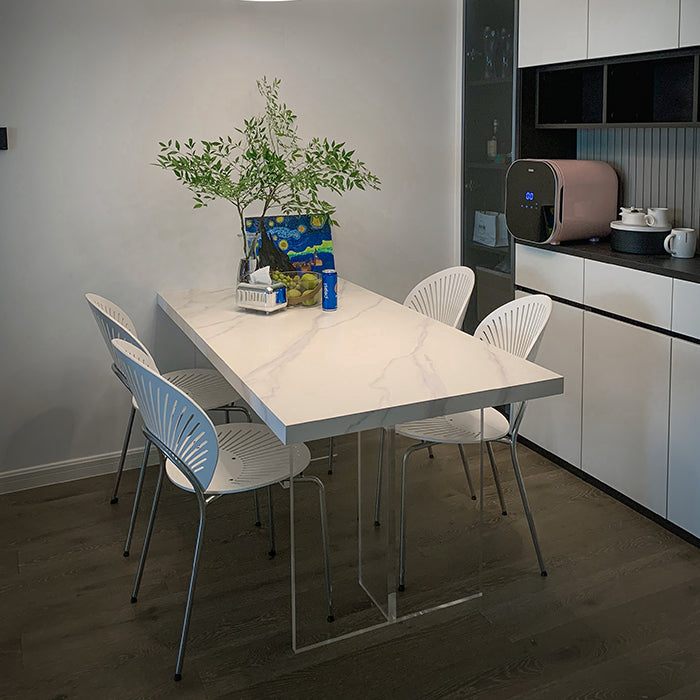 Modern Acrylic Dining Table Set 1/2/3/5 Pieces Rectangle Sintered Stone Top Dinette Set