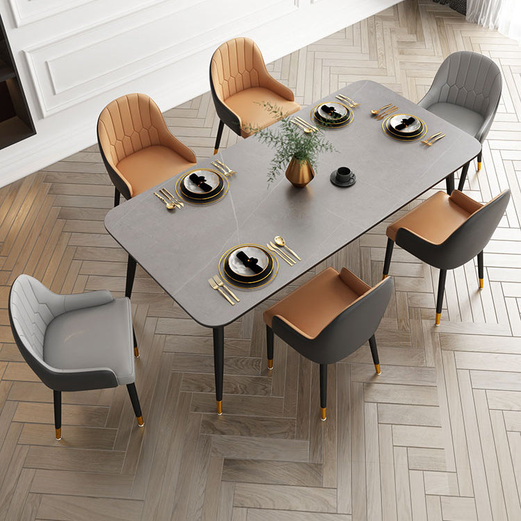 Modern Rectangle Dining Table Set 1/2/5/7 Pieces Grey Sintered Stone Top Dinette Set