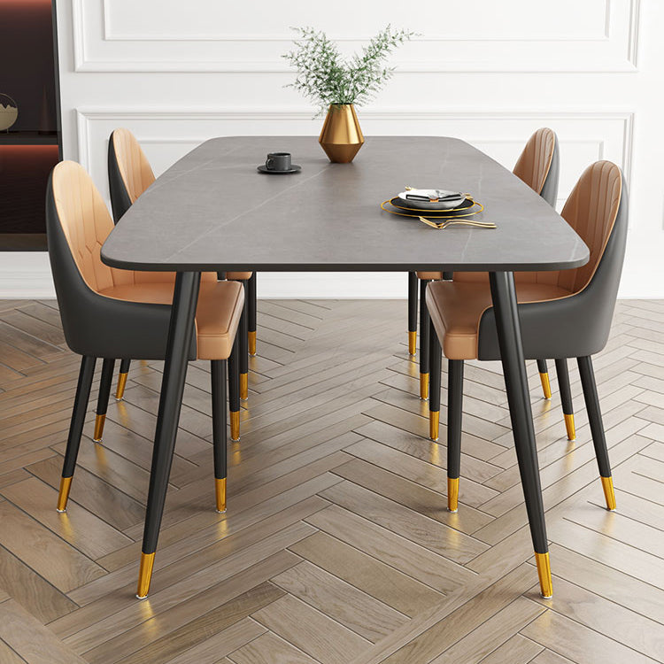 Modern Rectangle Dining Table Set 1/2/5/7 Pieces Grey Sintered Stone Top Dinette Set
