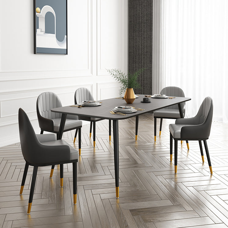 Modern Rectangle Dining Table Set 1/2/5/7 Pieces Grey Sintered Stone Top Dinette Set