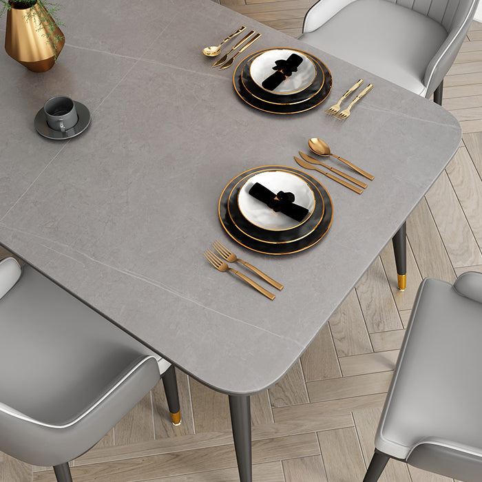 Modern Rectangle Dining Table Set 1/2/5/7 Pieces Grey Sintered Stone Top Dinette Set