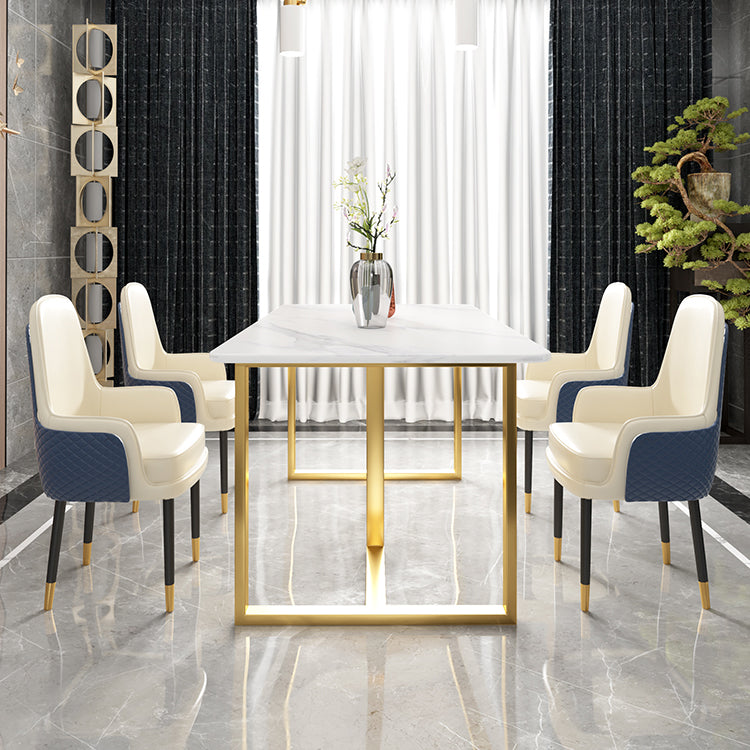 Glam Iron Dinette Set 1/2/5/7 Pieces Dining Table Set with Rectangle Sintered Stone Top