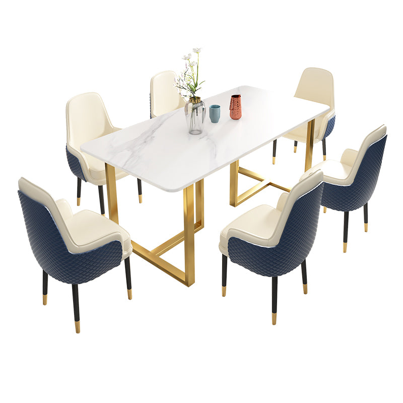 Glam Iron Dinette Set 1/2/5/7 Pieces Dining Table Set with Rectangle Sintered Stone Top