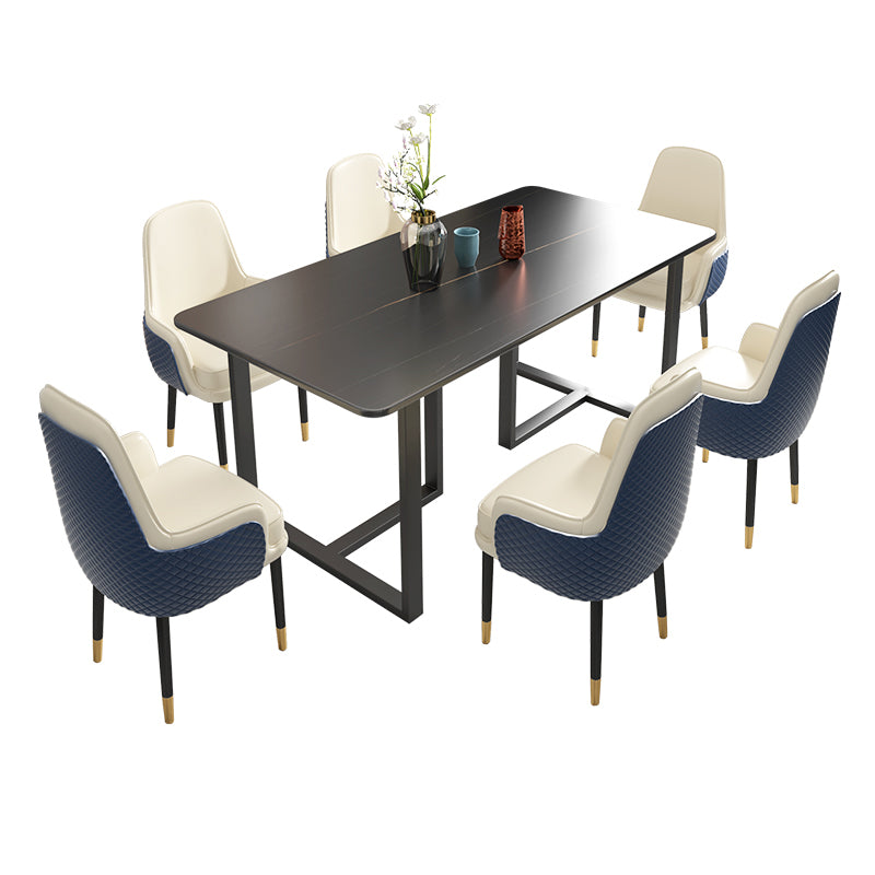Glam Iron Dinette Set 1/2/5/7 Pieces Dining Table Set with Rectangle Sintered Stone Top
