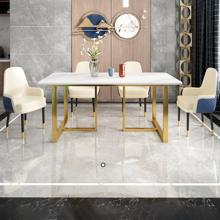 Glam Iron Dinette Set 1/2/5/7 Pieces Dining Table Set with Rectangle Sintered Stone Top