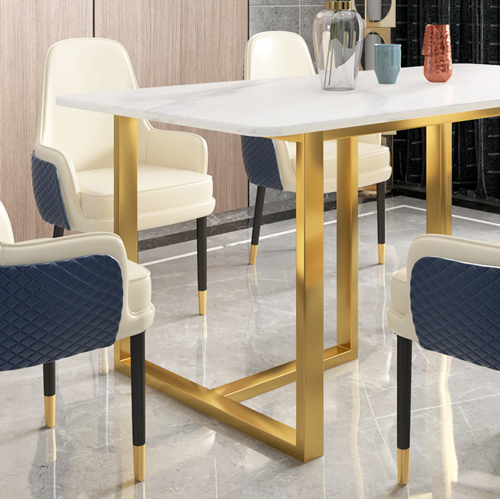 Glam Iron Dinette Set 1/2/5/7 Pieces Dining Table Set with Rectangle Sintered Stone Top