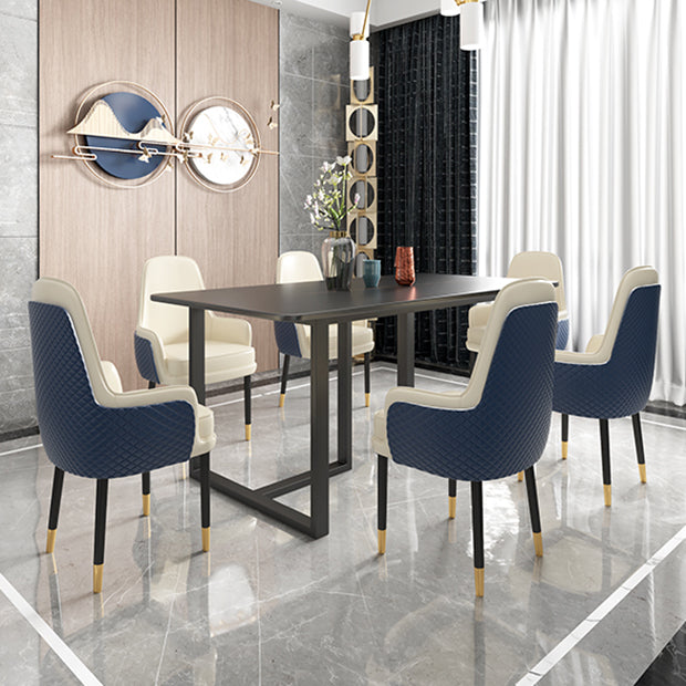 Glam Iron Dinette Set 1/2/5/7 Pieces Dining Table Set with Rectangle Sintered Stone Top