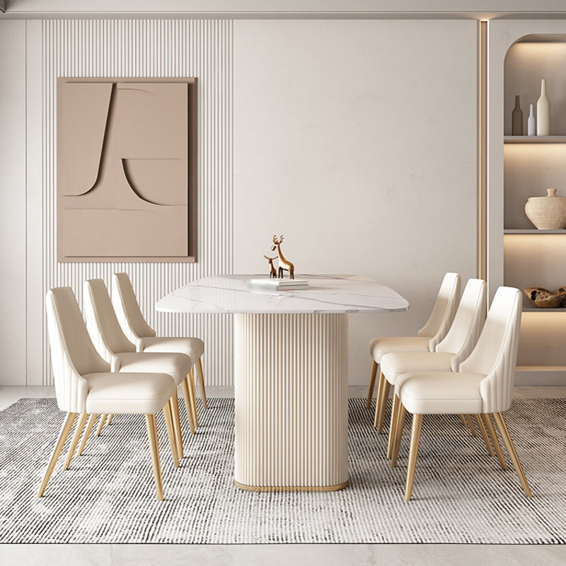 Modern Leatherwear Dinette Set 1/4/5/7 Pieces White Sintered Stone Top Dining Table Set