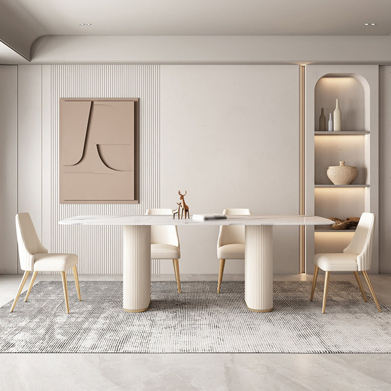 Modern Leatherwear Dinette Set 1/4/5/7 Pieces White Sintered Stone Top Dining Table Set