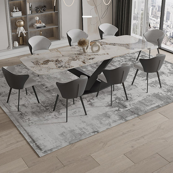 Modern Rectangle Dinette Set 1/3/4/5/7/9 Pieces Sintered Stone Top Dining Table Set