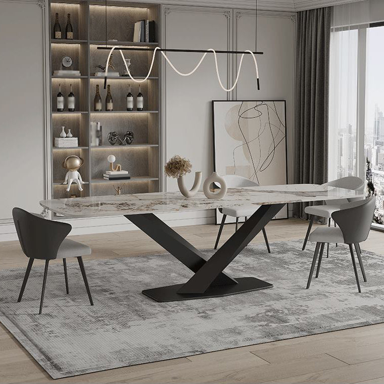 Modern Rectangle Dinette Set 1/3/4/5/7/9 Pieces Sintered Stone Top Dining Table Set