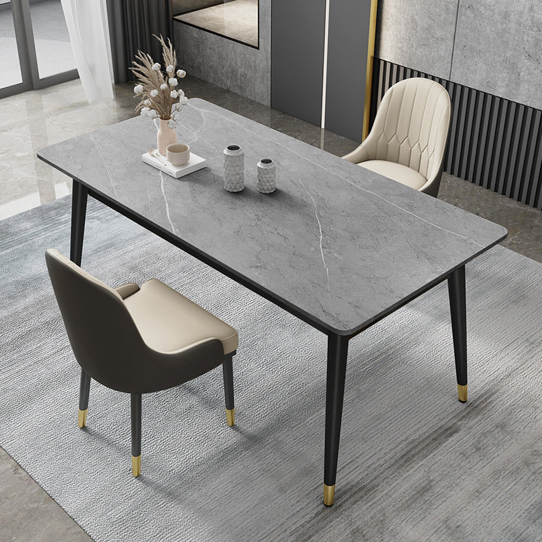 Black 4-foot Metal Dining Table Modern Stone Top Rectangle Dinette Table