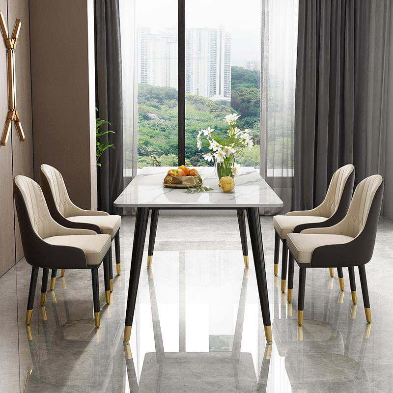 Black 4-foot Metal Dining Table Modern Stone Top Rectangle Dinette Table