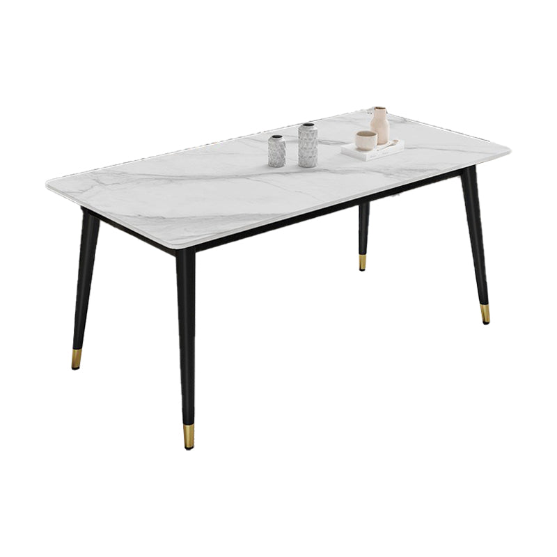 Black 4-foot Metal Dining Table Modern Stone Top Rectangle Dinette Table