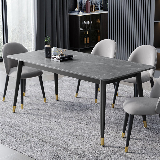 Black 4-foot Metal Dining Table Modern Stone Top Rectangle Dinette Table