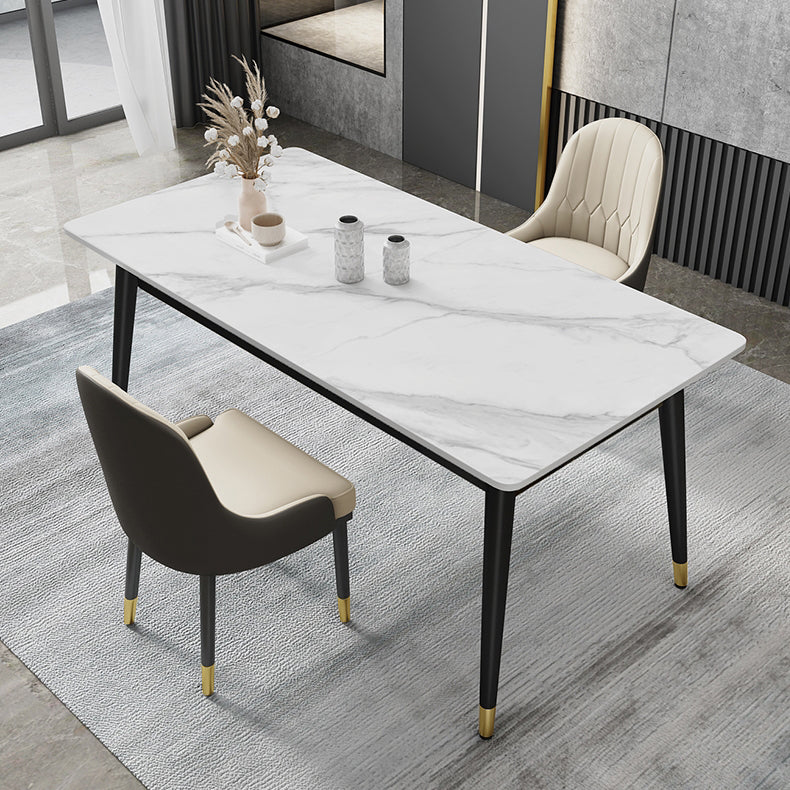 Black 4-foot Metal Dining Table Modern Stone Top Rectangle Dinette Table