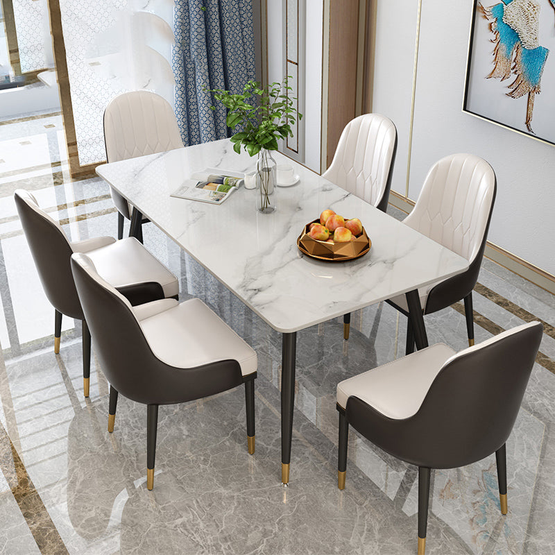 Tripod Base Dining Table Traditional Luxury Rectangle Stone and Iron Dining Table