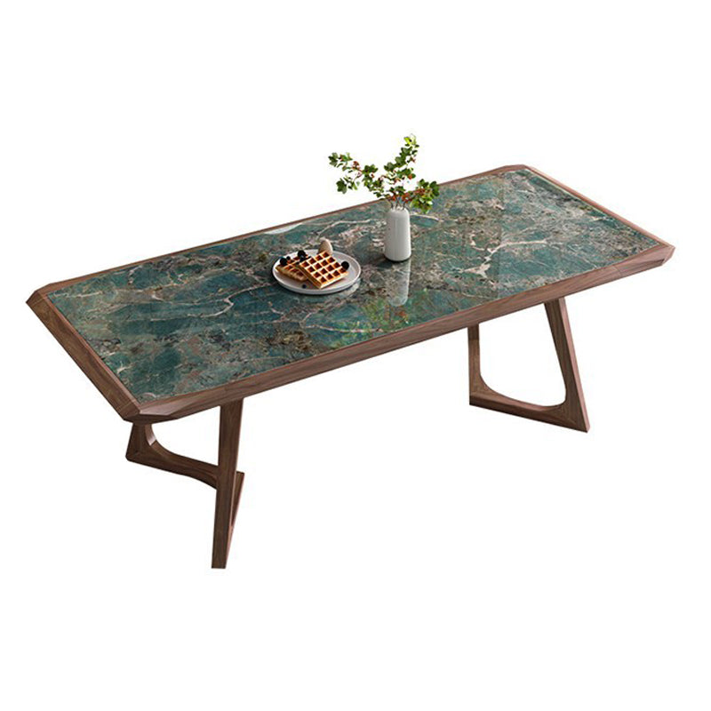 Brown Finish Legs Dining Site Table Modern Stone Top Rectangle Counter Dining Table