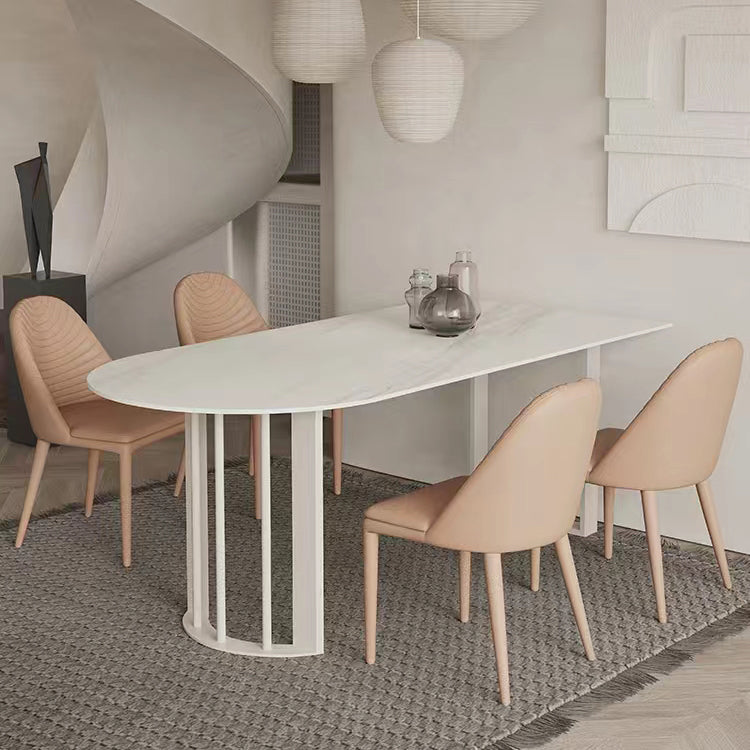 Modern Stone Top Oval Dinette Table Metal Base Dining Table in White