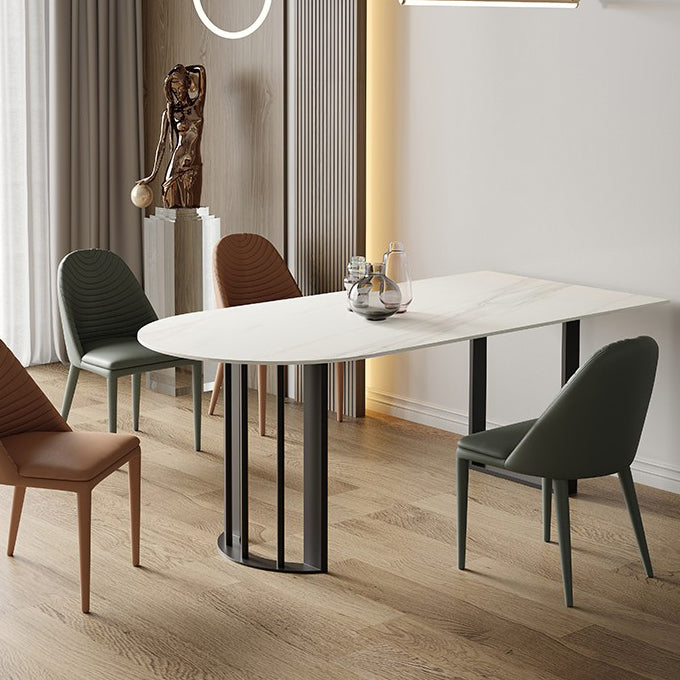 Modern Stone Top Oval Dinette Table Metal Base Dining Table in White