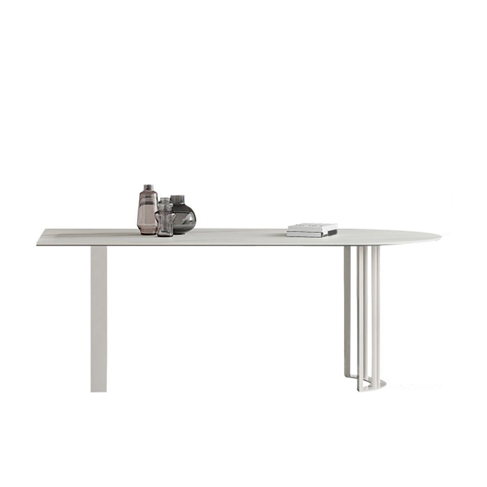 Modern Stone Top Oval Dinette Table Metal Base Dining Table in White
