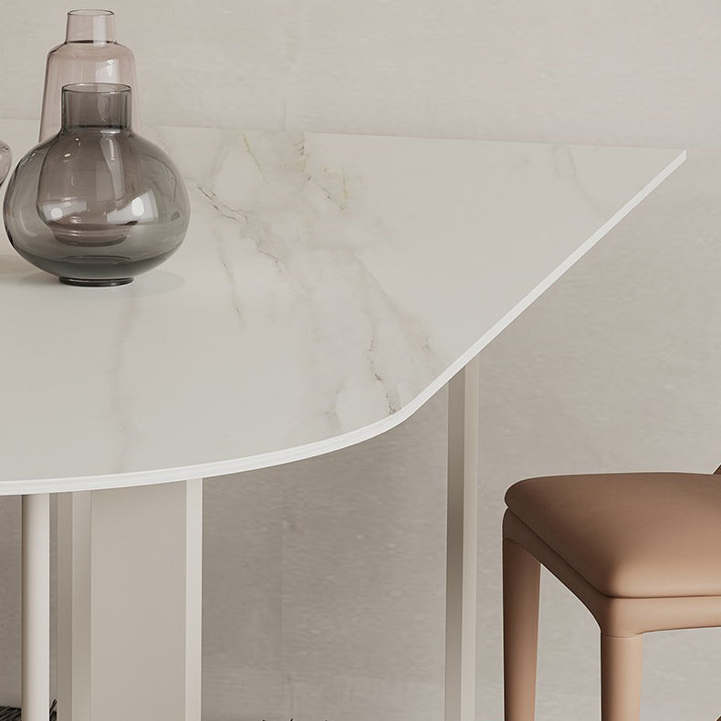 Modern Stone Top Oval Dinette Table Metal Base Dining Table in White