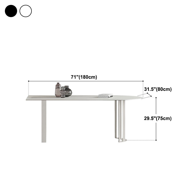 Modern Stone Top Oval Dinette Table Metal Base Dining Table in White