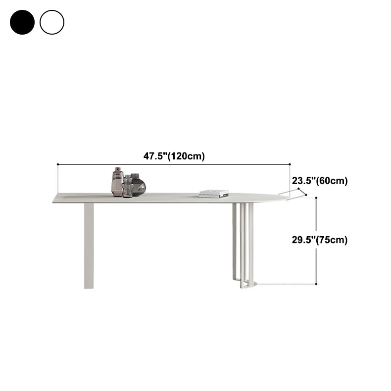 Modern Stone Top Oval Dinette Table Metal Base Dining Table in White