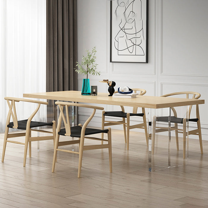 Modern Wood Table in Brown for Restaurant Rectangle Table with Acrylic Base