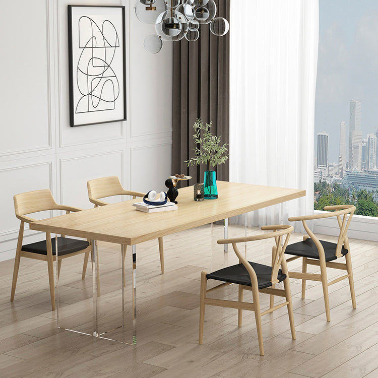 Modern Wood Table in Brown for Restaurant Rectangle Table with Acrylic Base