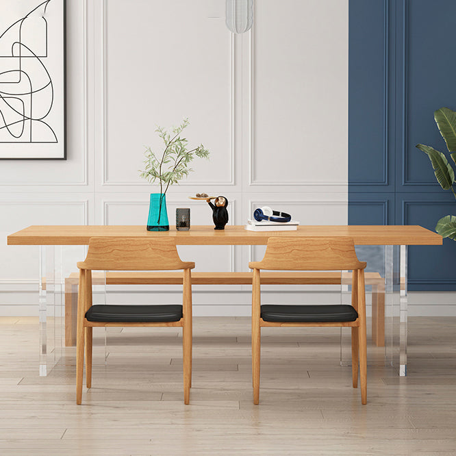 Modern Wood Table in Brown for Restaurant Rectangle Table with Acrylic Base
