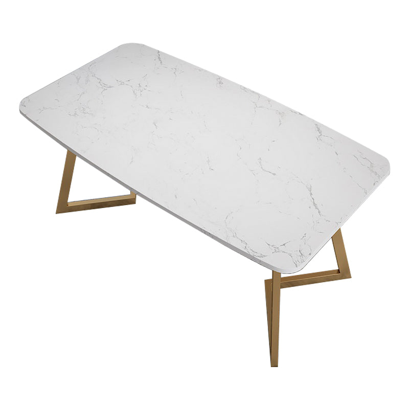 White Stone Top Dining Table Glam Style Gold Base Dining Table for Living Room