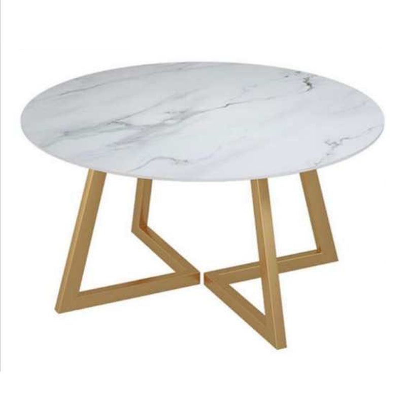 White Stone Top Dining Table Glam Style Gold Base Dining Table for Living Room