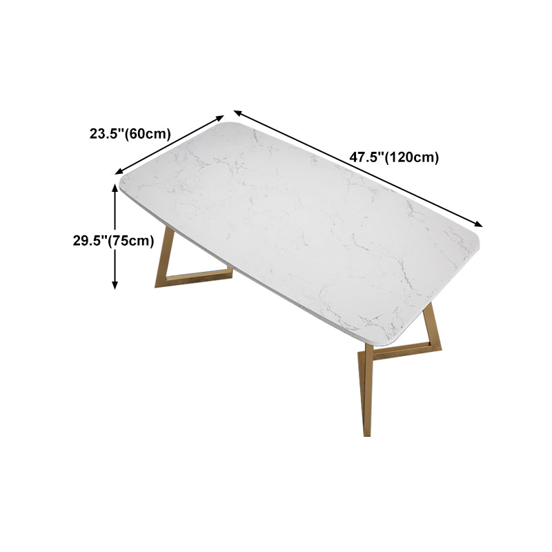 White Stone Top Dining Table Glam Style Gold Base Dining Table for Living Room