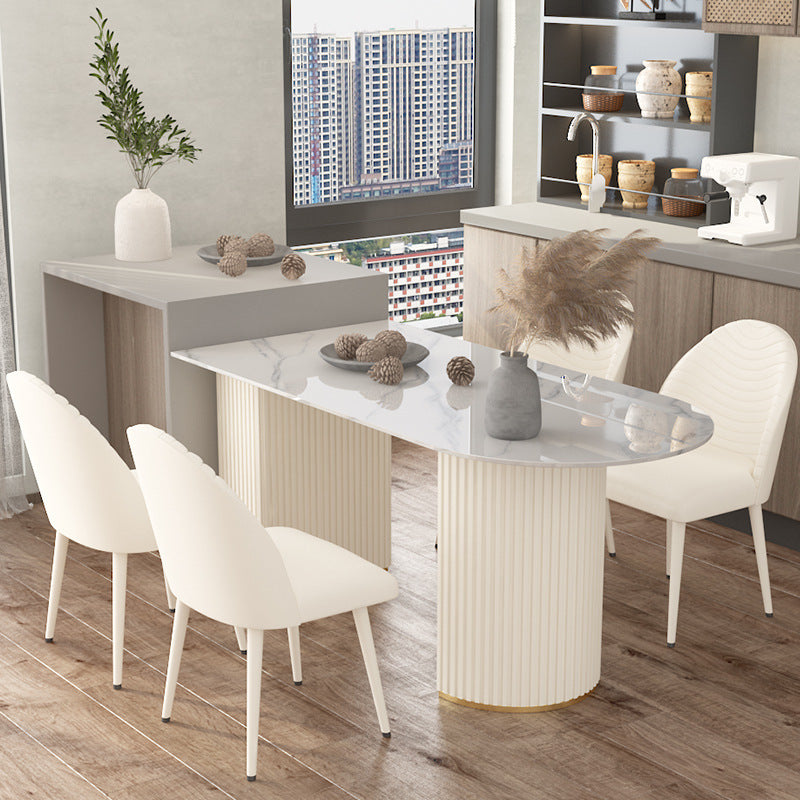 Modern White Top Oval Dinette Table White Base Dining Table for Living Room