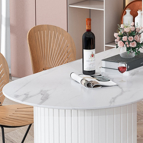 Modern White Top Oval Dinette Table White Base Dining Table for Living Room