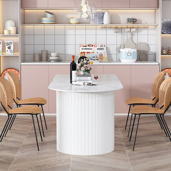 Modern White Top Oval Dinette Table White Base Dining Table for Living Room