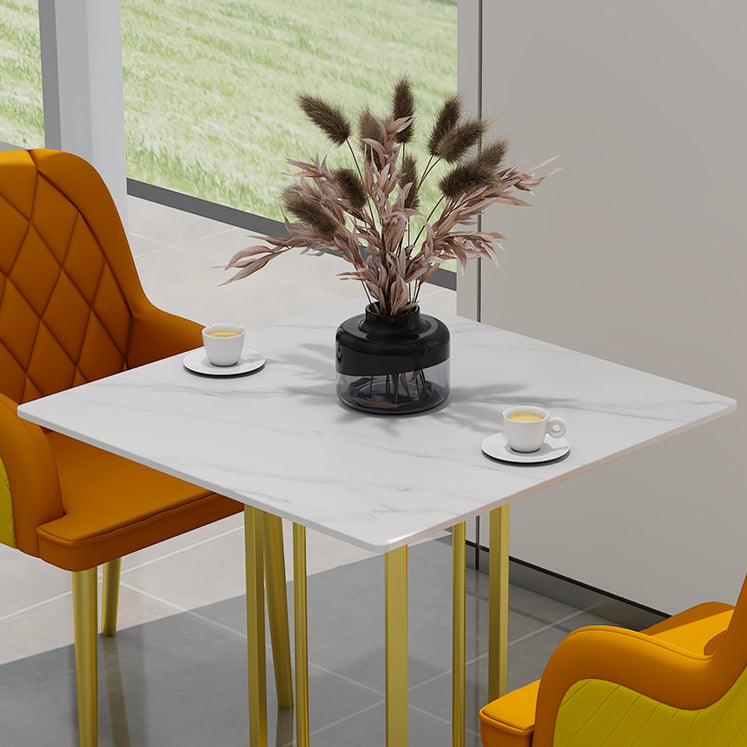 Metal Base Dining Table Glam Style White Stone Top Dining Table for Living Room
