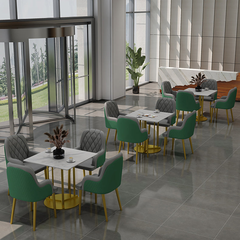 Metal Base Dining Table Glam Style White Stone Top Dining Table for Living Room