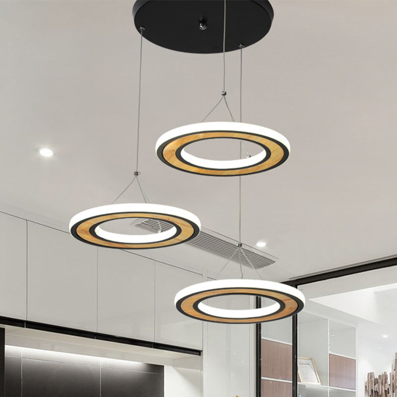 Metalen ring LED plafondverlichting moderne stijl 3 lichten multi lamp hanger in zwart voor woonkamer