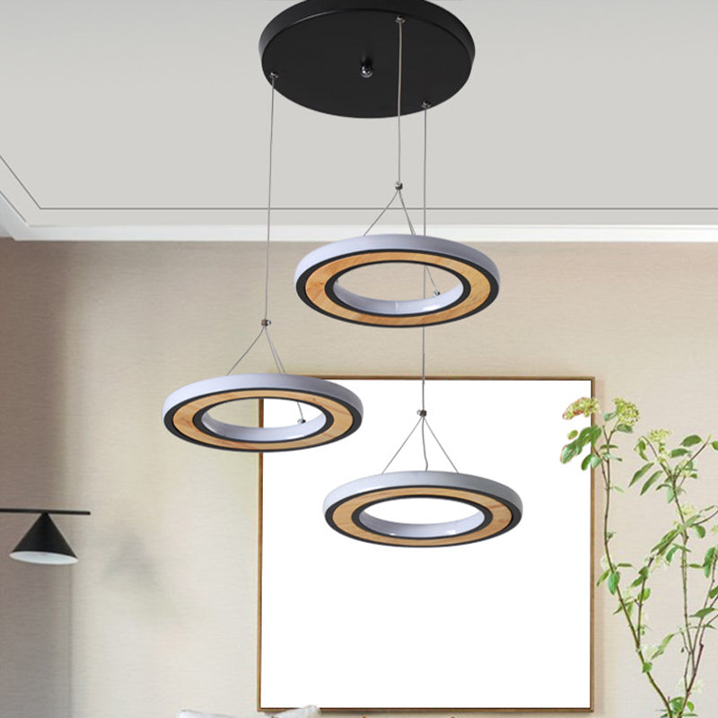 Metalen ring LED plafondverlichting moderne stijl 3 lichten multi lamp hanger in zwart voor woonkamer