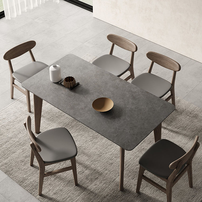 Modern Rectangle Counter Dining Table Brown Wood Finish Legs Dining Table