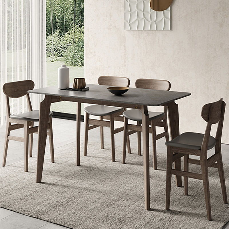 Modern Rectangle Counter Dining Table Brown Wood Finish Legs Dining Table